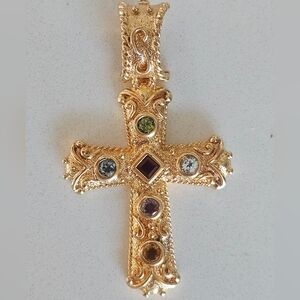 Ross Simons Etruscan 18k Vermeil Sterling Cross Pendant Semi Precious Stones